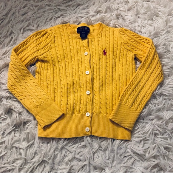 SOLD Polo Ralph Lauren Yellow Mini Cable Cardigan Sweater - Picture 1 of 1